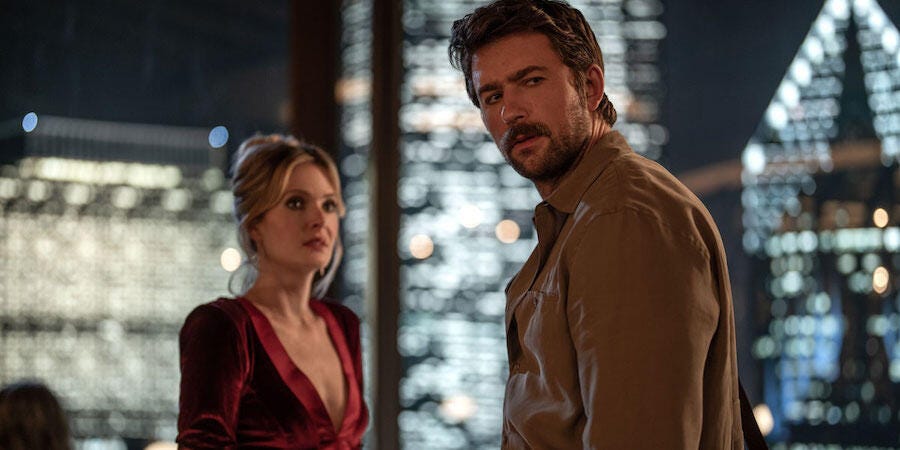 Meghann Fahy and Brandon Sklenar, Drop